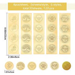 30 Sheets 6 Style Plant & Animal Theme Plastic Self Adhesive Gold Foil Embossed Stickers&nbsp;DIY-CP0006-31