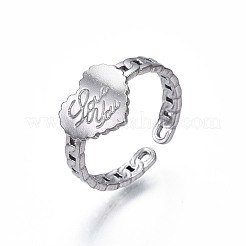 Non-Tarnish 304 Stainless Steel Heart with Word Love You Open Cuff Ring for Women&nbsp;LS-RJEW-S405-261P