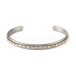 6MM 201 Stainless Steel and Brass Pave Rectangle Clear Cubic Zirconia Cuff Bangles&nbsp;BJEW-JB14370