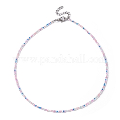 Luster Glass Seed Beaded Necklace with Alloy Clasps&nbsp;NJEW-JN04366
