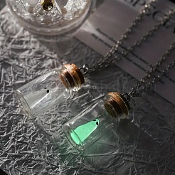 Halloween Luminous Ghost Glass Drift Bottle Pendant Necklaces & Dangle Earrings Sets&nbsp;FS-WG90D60-01