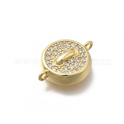 Brass Micro Pave Cubic Zirconia Flat Round Links Connector Charms&nbsp;KK-D431-081G-01