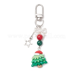 Christmas Natural Dyed Mashan Jade & Fuchsite & Resin Pendant Decoration&nbsp;HJEW-TA00355