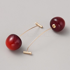 Red Resin Cherry Dangle Stud Earrings&nbsp;LS-EJEW-SZC0003-01G