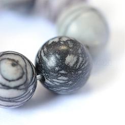 Natural Black Silk Stone/Netstone Round Bead Strands&nbsp;G-E334-12mm-05