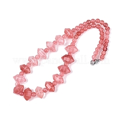 Cherry Quartz Glass Round & Cone Beaded Necklaces&nbsp;NJEW-N064-03M