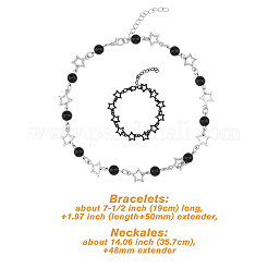 4Pcs 4 Style Alloy Hollow Star Link Chain Bracelets & Necklaces with ABS Plastic Pearl Beaded&nbsp;SJEW-FI0001-09