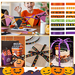 8Rolls 8 Colors Halloween Polyester Printed Grosgrain Ribbon&nbsp;OCOR-PH0004-26
