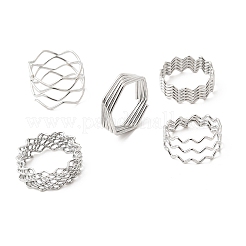 5Pcs 304 Stainless Steel Open Cuff Rings for Women&nbsp;RJEW-K313-02P