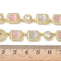 Brass Micro Pave Clear Cubic Zirconia with Multicolor Cat Eye Rectangle Square Oval Tennis Necklaces&nbsp;NJEW-G183-05G