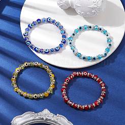 4Pcs 4 Colors Evil Eye Handmade Lampwork & Electroplated Glass Stretch Bracelet Sets&nbsp;BJEW-TA00520