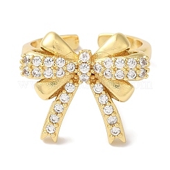 Bowknot Brass Micro Pave Clear Cubic Zirconia Open Cuff Rings for Women&nbsp;RJEW-C098-10G
