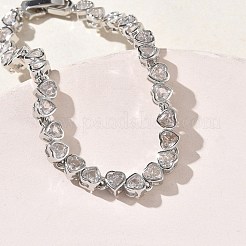 Heart Brass Micro Pave Clear Cubic Zirconia Link Chain Bracelets for Women&nbsp;BJEW-C156-07C-P