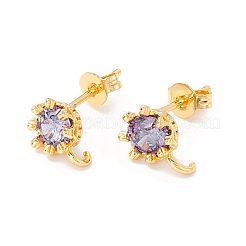 Rack Plating Brass Cubic Zirconia Stud Earrings Findings&nbsp;MAK-I684-11G-RS