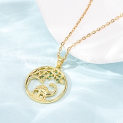 Brass Pave Green Cubic Zirconia Ring with Dinosaur Pendant Necklaces for Women&nbsp;NJEW-C120-01G