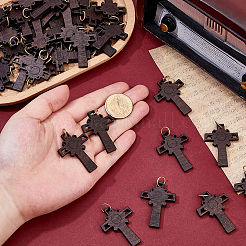 50Pcs Cross Wood Pendants&nbsp;PALLOY-FH00177
