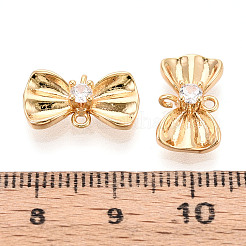 Brass Pave Clear Cubic Zirconia Bowknot Connector Charms&nbsp;KK-T078-19G