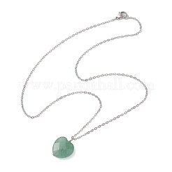Natural Green Aventurine Faceted Heart Pendant Necklaces&nbsp;NJEW-JN05104-02