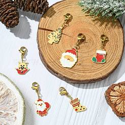6Pcs 6 Styles Christmas Theme 316 Surgical Stainless Steel Enamel Pendant Decorations&nbsp;HJEW-UN0001-11