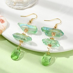 Dyed Natural Quartz Crystal Nugget & Teardrop Dangel Earrings&nbsp;EJEW-TA00314-02