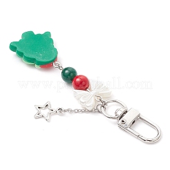 Christmas Natural Dyed Mashan Jade & Fuchsite & Resin Pendant Decoration&nbsp;HJEW-TA00355