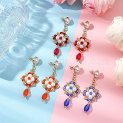 Handmade Glass Seed Beads and Glass Pearl Round Stud Earrings&nbsp;EJEW-MZ00280