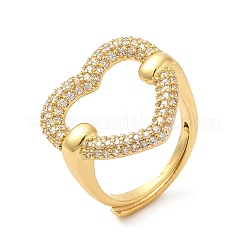 Clear Cubic Zirconia Hollow Heart Adjustable Ring&nbsp;RJEW-M148-04G