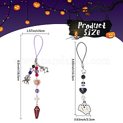Halloween Theme DIY Acrylic/Glass Beads & Alloy Enamel Pendants Mobile Phone Strap Making Kits&nbsp;DIY-SC0031-90