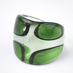 Handmade Silver Foil Lampwork Wide Band Rings&nbsp;RJEW-Q150-M11-B-1