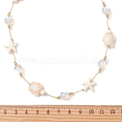 Ocean Starfish Turtle Synthetic Turquoise & Round Moonstone Beaded Adjustable Waxed Nylon Cord Necklaces for Women&nbsp;NJEW-TA00234