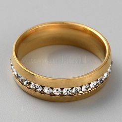 Stainless Steel Finger Ring with Crystal Rhinestone&nbsp;RJEW-WH0002-19G