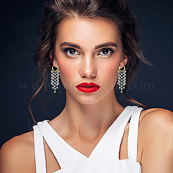 2 Pairs 2 Colors Dyed Natural Quartz Crystal Chips Tassel Earrings&nbsp;EJEW-FI0001-85