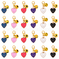 30Pcs 6 Style Alloy Enamel Heart with Smiling Face Pendant Decorations&nbsp;HJEW-YW00177