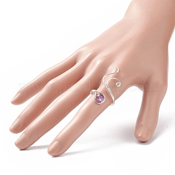 Gemstone Round Beaded Open Cuff Ring&nbsp;RJEW-JR00545