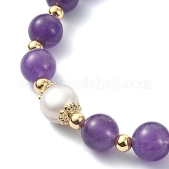 Natural Amethyst & Pearl Beaded Stretch Bracelet&nbsp;BJEW-JB09360-01