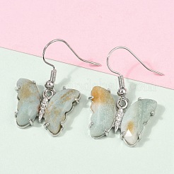 Natural Flower Amazonite Brass Dangle Earrings&nbsp;EJEW-M081-01P-06