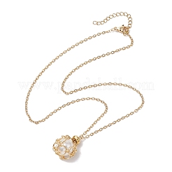 Round Shell Pearl Macrame Pouch Pendant Necklaces&nbsp;NJEW-JN04955-01