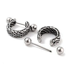 Textured 316 Surgical Stainless Steel Shield Barbell Hoop Earrings&nbsp;EJEW-Z050-57B-AS
