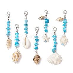 7Pcs 7 Styles Synthetic Turquoise Chip Beads and Natural Spiral Shell Pendant Decorations&nbsp;HJEW-JM02914