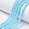 Opaque Solid Color Glass Beads Strands, Faceted, Rondelle, Cyan, 6x5mm, Hole: 1mm, about 80~85pcs/strand, 38~40cm