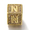 Brass Cubic Zirconia Beads, Cadmium Free & Nickel Free & Lead Free, Letter N, Square, Letter N, 9.5x9.5x9.5mm, Hole: 6mm