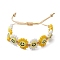 Glass Seed Braided Beads Bracelets, Smiling Face, Gold, Inner Diameter: 1-5/8~3-1/2 inch(4.1~9cm)