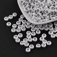 Acrylic Beads, with Horizontal Hole, Letter, Flat Round, Letter O, 7x4mm, Hole: 1.2~1.8mm, about 3500pcs/500g
