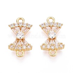 Brass Pave Clear Cubic Zirconia Connector Charms, Bowknot Links, Long-Lasting Plated, Golden, 11x20x4mm, Hole: 1.6~1.8mm