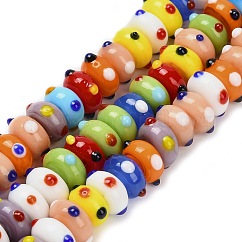 Handmade Lampwork Bumpy Beads, Rondelle, Colorful, 10~11x5~5.5mm, Hole: 1.8mm, about 40pcs/strand, 8.46''(21.5cm)