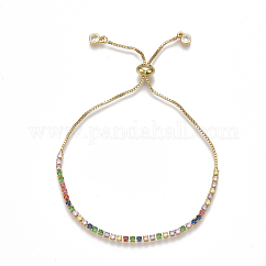 Adjustable Brass Cubic Zirconia(Random Mixed Color) Slider Bracelets, Bolo Bracelets, Golden, 9-1/2 inch(24cm)