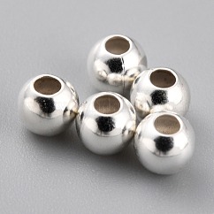 Brass Spacer Beads, Cadmium Free & Lead Free, Long-Lasting Plated, Round, 925 Sterling Silver Plated, 4x3.5mm, Hole: 1.6mm