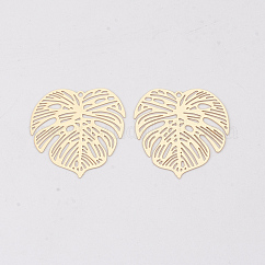 Brass Pendants, Tropical Leaf Charms, Cadmium Free & Nickel Free & Lead Free, Etched Metal Embellishments, Long-Lasting Plated, Monstera Leaf, Light Gold, 26x26x0.3mm, Hole: 1.2mm