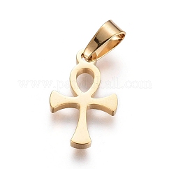 Easter Theme 304 Stainless Steel Pendants, Ankh Cross, Golden, 16x9x1.3mm, Hole: 6x3mm