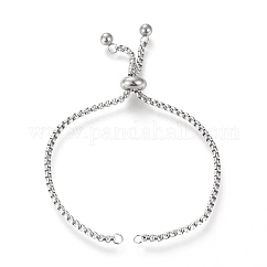 Tarnish Resistant Adjustable 304 Stainless Steel Slider Bracelet/Bolo Bracelets Making, with Box Chains, Stainless Steel Color, 10-1/8 inch(25.6cm), 2.5mm